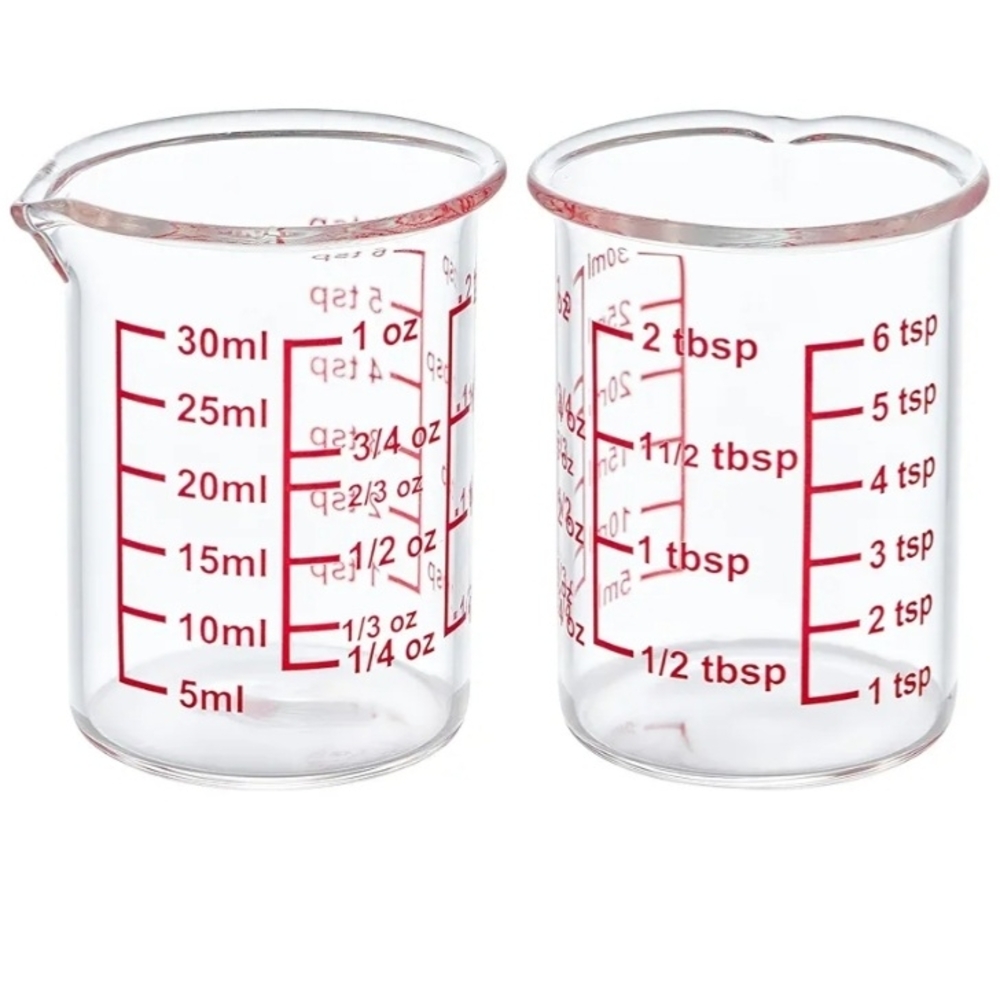 Clear Glass Measuring Cups with Red Markings